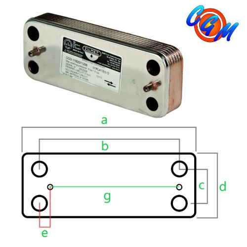 Scambiatore Secondario 16 P.  a 207 b 173 c 43 d 75 e 5 g 165  Ariston 573295 Ferroli 39829110 ZB207AR16 MTS998483 Zilmet 17B2071606