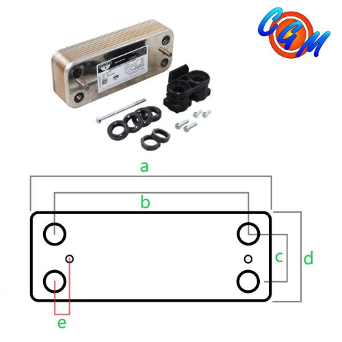 Scambiatore Secondario Ariston MTS   a 190 b 155 c 42 d 75 e 6  61302409-01