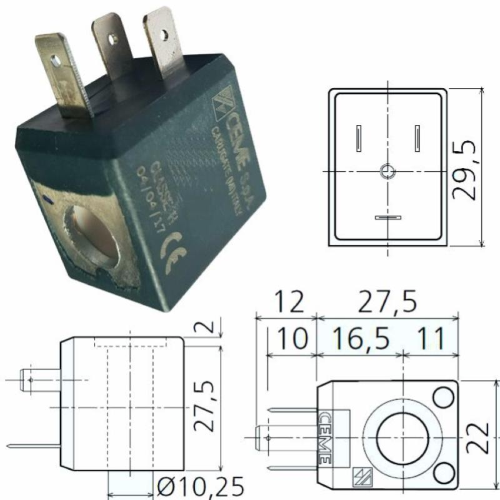 Bobina per elettrovalvola B4 12 VOLT CA FORO 10 H=29,5 CEME N.A.